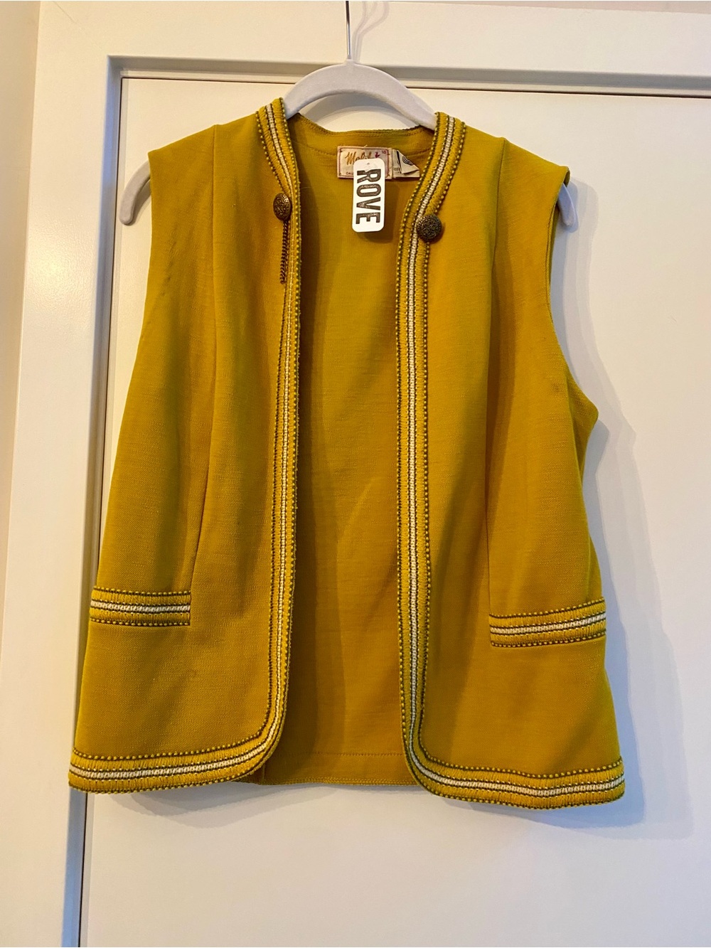 Vintage Mustard Yellow Sleeveless Tailored Vest with Trim
